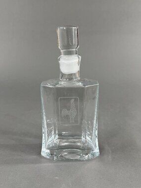 Vintage Etched Glass Rooster Decanter Rectangular Liquor Bottle Ground Stopper